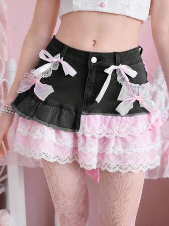Kawaii Cute & Sweet Cake Hem Women Denim Mini Skirt