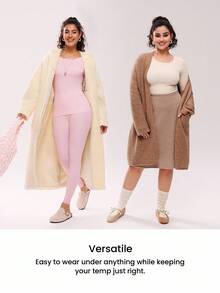 LUVLETTE Plus 女士保暖内衣超柔软底层寒冷天气保暖冬季睡衣套装圆领上衣和长裤 - 米色轻盈保暖套装 - 米色 - 查看 8