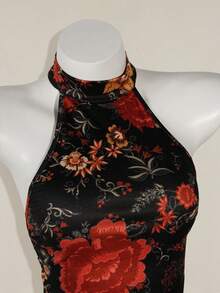 SHEIN ICON Y2K 夏季外出波西米亚西部乡村音乐会女式性感露背花卉印花挂脖上衣，夏季 - 彩色 - 查看 7