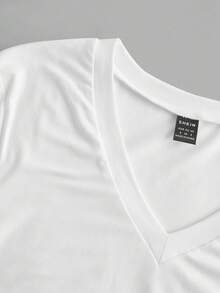 Tseoso 95% Cotone Maglietta casual minimalista da donna con scollo a V arricciato e toppe ricamata - Stile "Old Money" estivo per uso quotidiano, uscite, scuola, sport, palestra e occasioni formali - Bianco - Visualizzare 5