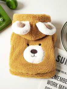 PETSIN 1 peça de roupa para animais de estimação, gatos e cães usam casacos grossos para o outono e inverno, roupa de transformação de urso de pelúcia marrom quente e fofo, moletom com capuz para o inverno - Cor de café - Ver 4