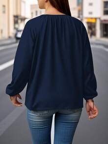 Áo cánh buộc dây cổ chữ V màu xanh navy, cỡ lớn cho nữ - Nhiều màu - Xem 2