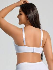 SHEIN 1pc Plus Size Women Contrast Lace Striped Wireless Adjustable Bra, Lift - Black and White - View 2