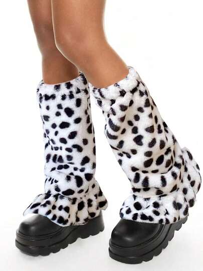 Grunge Punk 1 Paar leopardenmuster Stylische und warme Beinwärmer für Frauen, flauschig