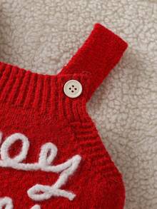 Barboteuse de Noël pour bébé fille avec broderie de lignes et pantalon à bretelles, convient pour le printemps, l'automne et l'hiver - Rouge - Voir 4
