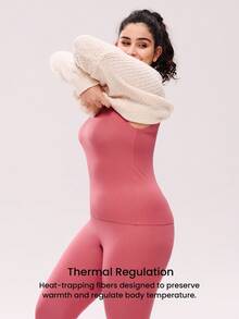 LUVLETTE Plus Women's Thermal Underwear Ultra-Soft Base Layer Cold Weather Warm Winter PJ Set Round-Neck Innerwear Vest And Long Bottoms -Brownish Red Lightweight And Warm Set Pajama Sets