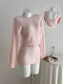 SHEIN Unity Abito casual da donna in maglia, senza schienale, con design traforato, adatto per vacanze e tempo libero - Rosa - Visualizzare 1