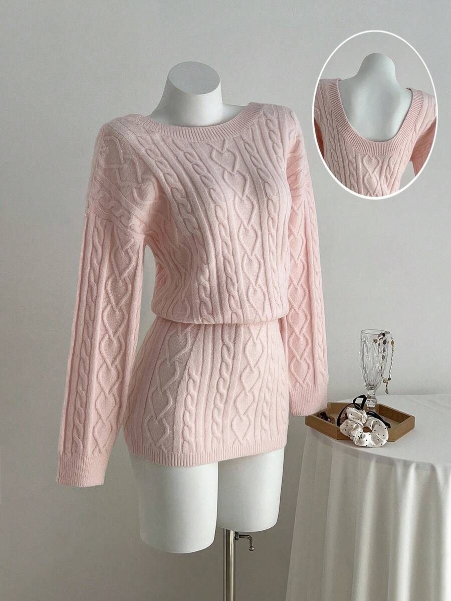 SHEIN Unity Abito casual da donna in maglia, senza schienale, con design traforato, adatto per vacanze e tempo libero - Rosa - Visualizzare 1
