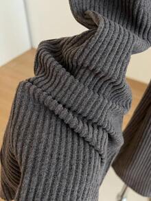 Conjunto de 2 piezas de ropa deportiva de punto casual de otoño gris estilo coreano para adolescentes, sudadera holgada y chic ajustada & pantalones acampanados - Gris Oscuro - Ver 4