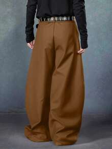 PAVTROS Pantalones holgados de pierna ancha con diseño de parches de metal, cuchillo curvo y estilo nicho para hombres, versátil, otoño