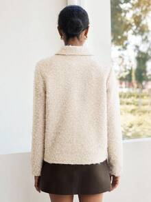 Lumivelle Stylish Women's Short Khaki Teddy Coat With Regular Sleeves Collar And Unique Gold Button Fastening - Khaki - View 2