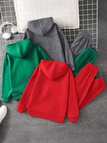 SHEIN 6件套儿童/青少年男童休闲日常舒适字母印花连帽宽松套头卫衣和纯色休闲运动裤针织运动套装，3种款式各一件，适合上学、新年、秋季、冬季穿着。 - 彩色 - 查看 2