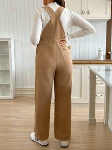 SHEIN Casual Loose Versatile Wide Leg Maternity Jumpsuits - Khaki - View 2