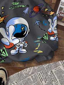 男童休闲宽松舒适日常柔软外太空宇航员冒险图案印花针织长袖运动衫 - 彩色 - 查看 4