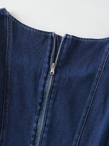 GlowEve Women's Lace Patchwork Puff Sleeve Denim Dress - Medium Wash - View 8