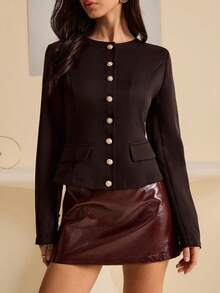 Lyxana Women's 2025 Autumn/Winter New Fashionable Commuting Minimalist Elegant Blazer - Black - View 4