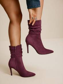 Daringsoles Bottes mi-mollet à talons hauts élégantes et sexy à bout pointu pour femmes, couleur rouge vin