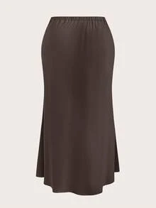 Firerie Plus Size Elegant Black Maxi Skirt, Suitable For Casual Outings, Afternoon Tea, Gatherings, Dates, Fall,Fall Clothes For Women