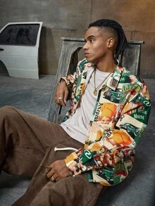 AXEPEAK 男士休闲长袖衬衫，时尚印花，适合日常休闲穿着，秋季款 - 彩色 - 查看 6