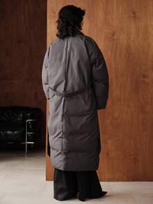 Zovinel Áo khoác dài đệm màu xám cổ cao tay dài, cổ cao, đơn giản, thanh lịch, thoải mái, đi làm ngoài trời, phong cách tối giản mới dành cho nữ mùa đông - Xám - Xem 4