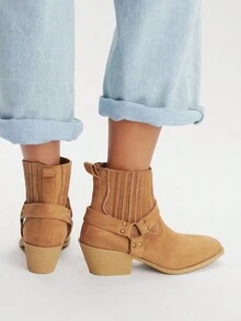 Styleloop Women's Western Style Fashion Daily Wear High Heel Ankle Boots - Khaki - View 4