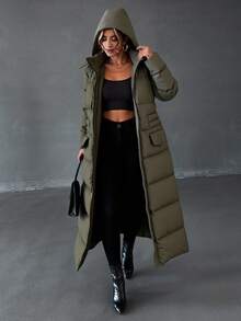 EURMUSE LONG WINTERCOAT With Big Pocket Detail - Khaki - View 2
