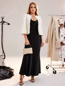 SHEIN Unity Fashionable & Versatile Women's Solid Color Woolen Shawl Cardigan