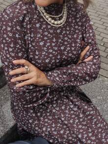 Vivie Lora Women's High Neck Cinched Waist A-Line Midi Dress - Brown - View 5