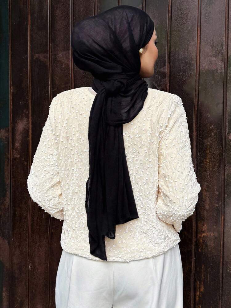 Women's Elegant Sequin Contrast Bowknot Blouse, Autumn Long Sleeve Top Modest Fashion