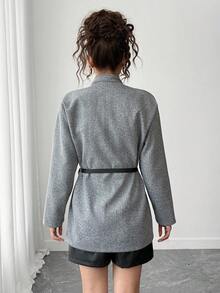 少女休闲百搭大衣，翻领设计，腰带，适合秋冬季上学、通勤、郊游、散步、购物、聚会，可搭配长袖、毛衣、裤子