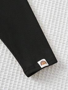 Cozy Pixies 2pcs Baby Girl Rainbow Pattern Knit Soft Crew Neck Long Sleeve Sweatshirt And Elastic Waist Pants Set Baby Set Autumn Winter Season Rainbow Baby Outfits Two Piece Toddler Set Baby Casual Sets Fall - Black - View 4