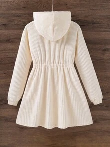 Casual Hooded Cinched Waist Jacket For Teen Girl Suitable For Spring/Autumn Daily Wear