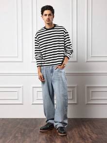 SUMWON Casual Wide Leg Jeans Relaxed Fit Baggy Denim Pants Classic Straight Cut Loose Fit Streetwear Fall Winter Fashion Plain - Blue - View 3
