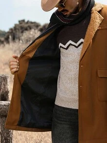 Manfinity Nomadique Men's Solid Color Pocket & Button Front Long Sleeve Overcoat, Autumn Fall Going Out Overcoat, For Friends, Husband, Boyfriend Gifts Men Long Coat Brown For Men