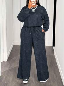 Slaydiva 2pcs Women Plus Streetwear Plus Size Snowflake Print Sweatsuit - Grey - View 1