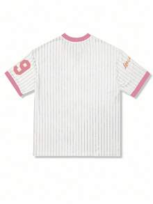 INAWLY Plus Size Women's Casual Loose V-Neck Dolman Sleeve Numeric Striped T-Shirt Graphic Tees Women Tops - Multicolor - View 2