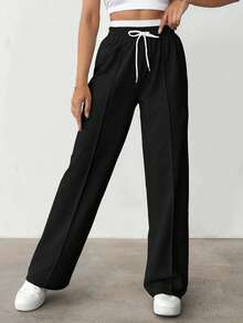 EURMUSE Damskie spodnie dresowe w swobodnym stylu, oddychające, z kolorowymi blokami i ściągaczem w pasie