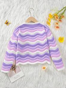 SHEIN 少女渐变色波浪图案可爱轻便毛衣 - 紫色 - 查看 2