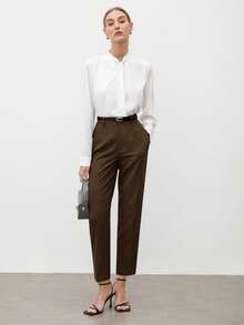 BizChic 2025秋冬新款卡其色侧口袋女裤，现代优雅时尚商务休闲办公装，百搭简约浪漫适合正式场合、派对、婚礼、音乐会、休闲郊游、国庆节、新年、圣诞节、感恩节 - 棕色 - 查看 3