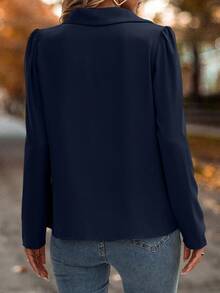 EMERY ROSE Contrast Lace Button Front Shirt Black Blouse For Women - Navy Blue - View 2