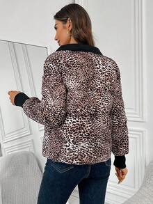 EMERY ROSE Veste d'hiver décontractée à fermeture éclair avec imprimé léopard pour femmes