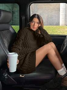 EURMUSE Cable Knit Bodycon Sweater Mini Dress - Mocha Brown - View 5