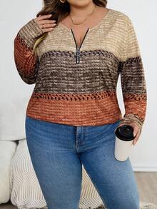 SHEIN CURVE+ Áo thun cổ bẻ màu nâu Giáng sinh cỡ lớn dành cho nữ, áo thun chủ đề Giáng sinh dành cho nữ, quần áo thu/đông cỡ lớn - Nhiều màu - Xem 7