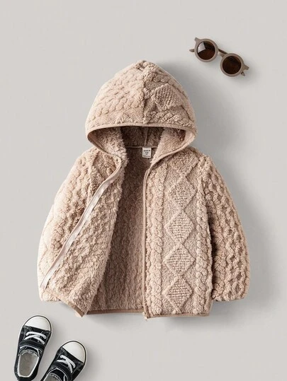 PrepCrw 1 pieza Chaqueta holgada con capucha, forro térmico, patrón de diamantes, cálida, para niños pequeños, adecuada para uso casual, salidas, reuniones, Navidad, otoño e invierno