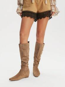 Styleloop Women's Casual Minimalist Flat Knee-High Boots, Autumn/Winter - Brown - View 3