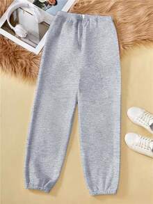 SHEIN Tween Girls Solid Color Casual Style Sweatpants, Suitable For Leisure Outings