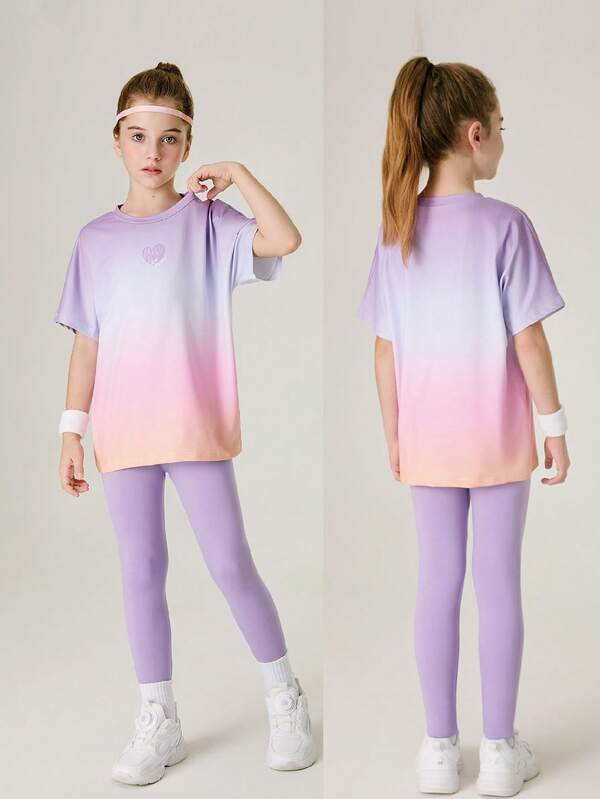 Tween Girls 2 Pieces Set: T-Shirt + Leggings Yoga Sports Workout Pants, Stretchy Colorful Campus Street Fashion Sports Outfit