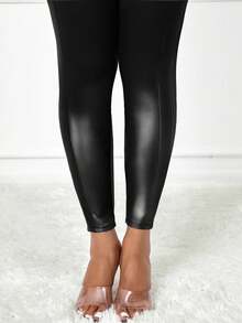 SHEIN Lady Unifarben PU-Leder Leggings, Herbstbekleidung für Frauen, Herbst-Outfits für Frauen, Winterbekleidung für Frauen - Schwarz - Übersicht 7