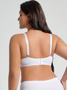 SHEIN 1 pieza Sujetador con aros de encaje francés romántico y cómodo para mujer de talla grande con diseño minimalista - Blanco - Ver 2