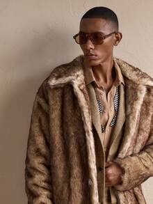 AKNOTIC Abrigo casual de manga larga con efecto de piel sintética de estilo callejero de moda para hombre, para otoño e invierno - Gris Claro - Ver 5